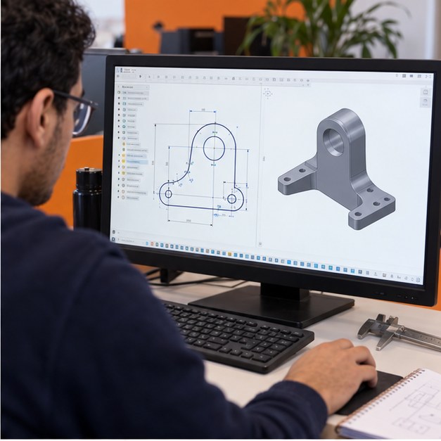 Apprenant travaillant sur une pièce paramétrique dans Autodesk Fusion