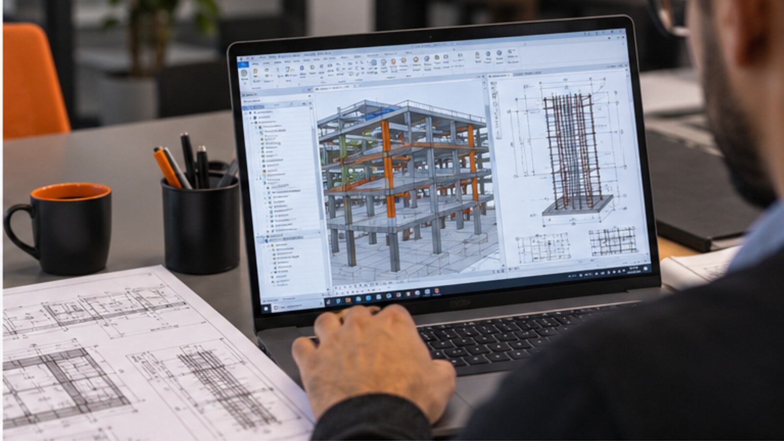 Apprenant modélisant poteaux poutres et planchers dans Revit Structure