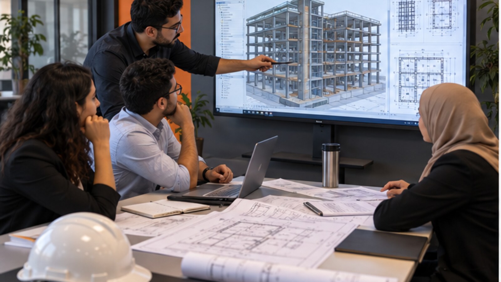 Étudiants vérifiant un dossier de plans Revit Structure à Casablanca